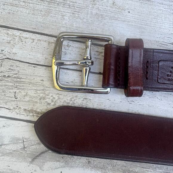 Coach Leather Belt Sz 32” Brown Silver Solid Brass Made in Italy Classic Unisex - Picture 4 of 13